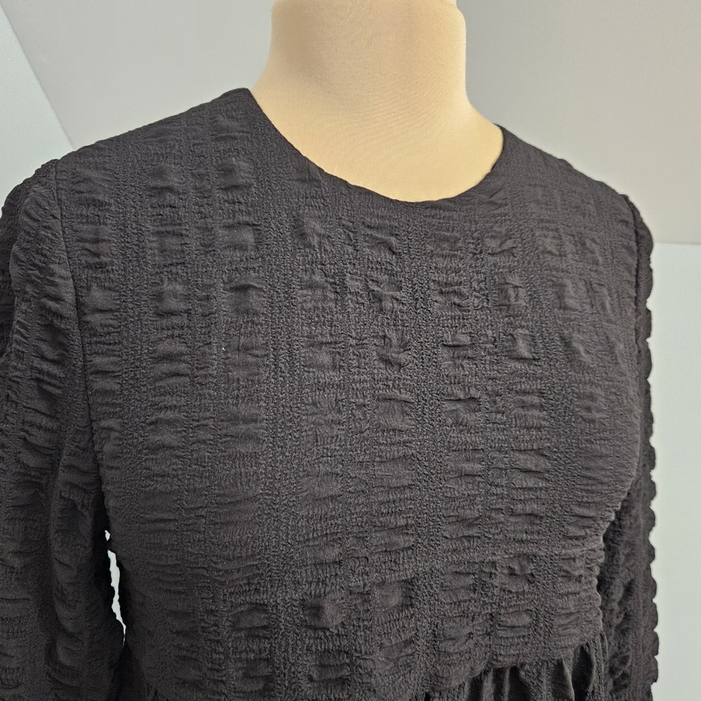 ZARA Black Textured Tiered Sharon Dress Long Sleeve Womens Small Gothcore Witchy - Picture 6 of 13
